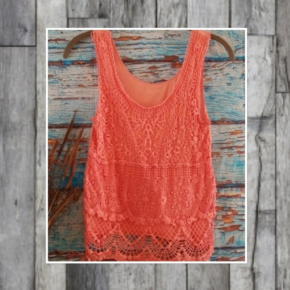 Coral Crocheted Sleevless Top